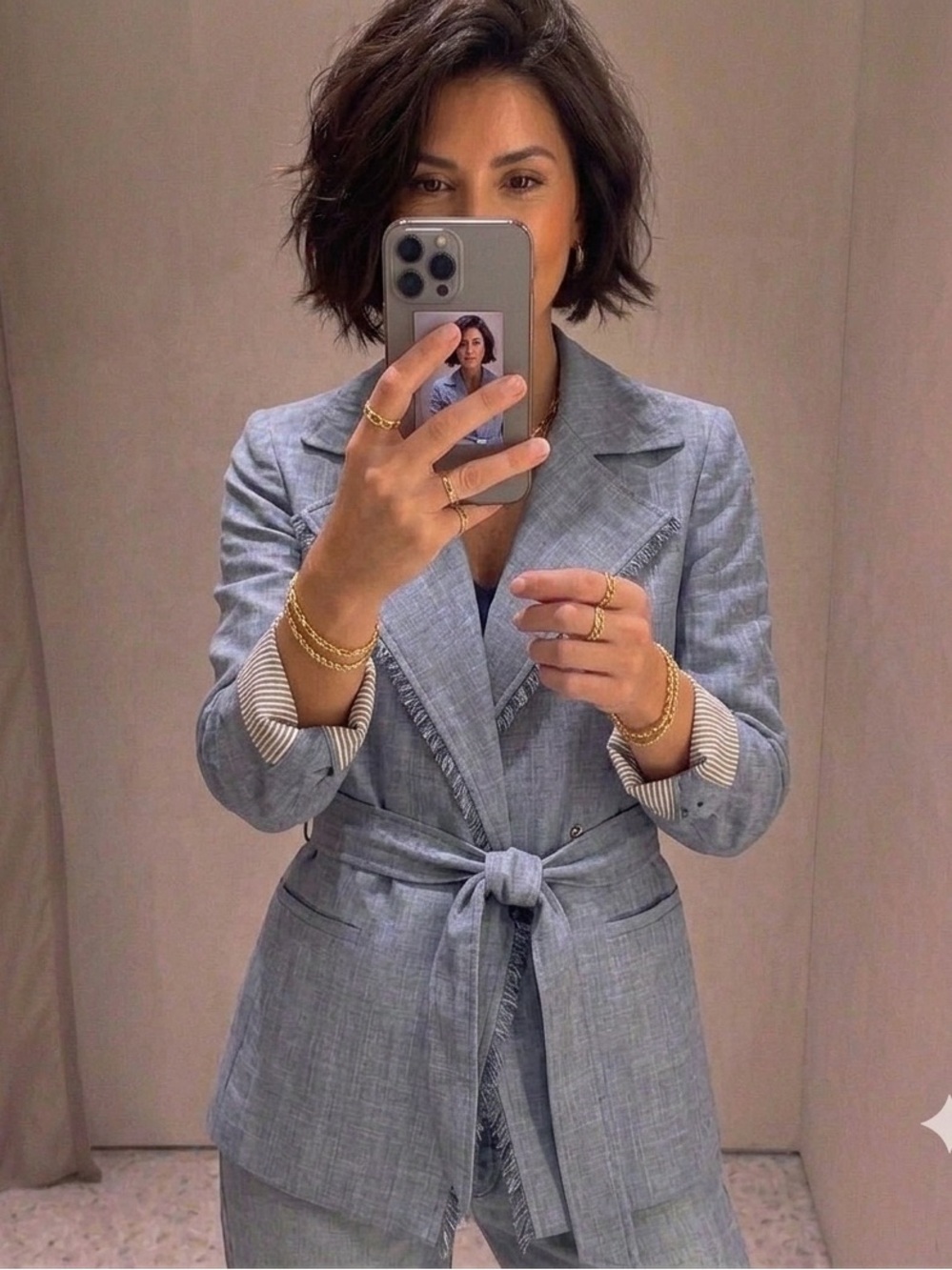 Blue Women's Belted Blazer Jacket